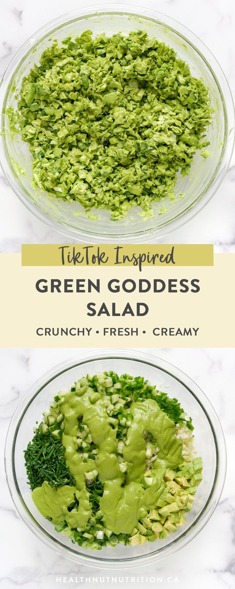 Green Goddess Salad: #TikTokMadeMeMakeIt - Healthnut Nutrition Best Green Goddess Salad, Green Veggie Salad, Green Goddess Salad With Chicken, Healthy Green Goddess Salad, All Green Salad, Super Greens Salad, Chopped Green Salad, Super Salads Recipes Healthy, Green Goddess Quinoa Salad