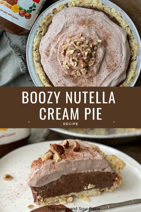 Alcoholic Pies Desserts, Pie With Alcohol, Boozy Pie Recipes, Nutella Cream Pie, Wine Pie Recipe, Boozy Pies, Wine Pie, Nutella Pudding, Boozy Recipes