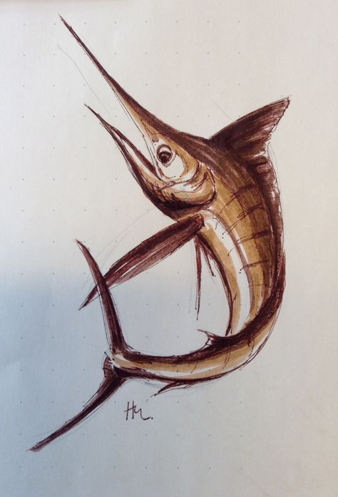 Sword Fish Swordfish Tattoo, Deep Sea Life, Scrimshaw Art, Fish Sketch, Funny Minion Memes, Pencil Drawings Of Animals, Drawing Prompts, Fish Drawings, Drawing Prompt