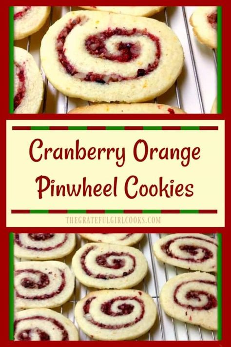 Enjoy these festive looking and delicious cranberry-orange pinwheel cookies, filled with swirled cranberry, orange and pecans. / The Grateful Girl Cooks! Pinwheel Cookies Christmas, Pinwheel Cookies Recipe, Sandwich Cookies Filling, Pecan Filling, Themed Recipes, Pinwheel Cookies, Christmas Food Gifts, Copykat Recipes, Girl Cooking