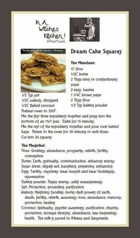 Witch Recipes Food, Sabbat Recipes, Magick Recipes, Witchy Recipes, Witch's Kitchen, Magic Kitchen, Witches Kitchen, Witch Kitchen, Cake Squares