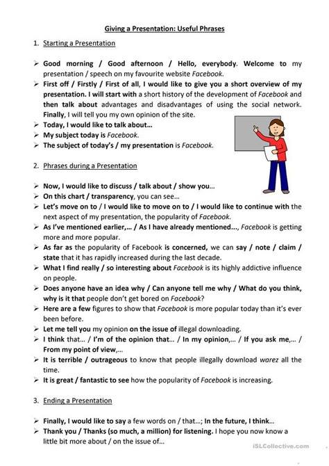 Giving a Presentation - Useful Phrases - English ESL Worksheets for distance learning and physical classrooms Speaking Activities English, Giving A Presentation, Business Writing Skills, Speech Topics, English Conversation Learning, Presentation Topics, Essay Writing Skills, Conversational English, Good Communication Skills