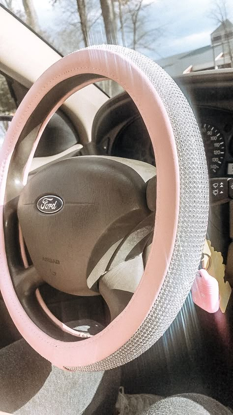 Fluffy Pink Steering Wheel Cover, Bedazzled Steering Wheel, Girly Steering Wheel Cover, Aesthetic Steering Wheel, Pink Steering Wheel, Pink Mustang, Pink Steering Wheel Cover, Girly Car Accessories, Car Things