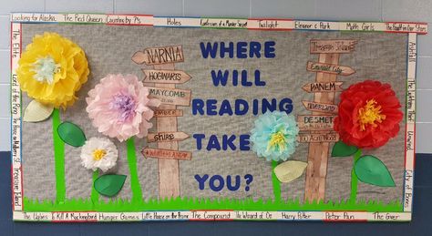 Embedded image Spring Library, School Library Book Displays, Classroom Bulletin Boards Elementary, School Library Bulletin Boards, Display Boards For School, Kindergarten Library, Music Bulletin Boards, Christmas Bulletin Boards, Reading Display