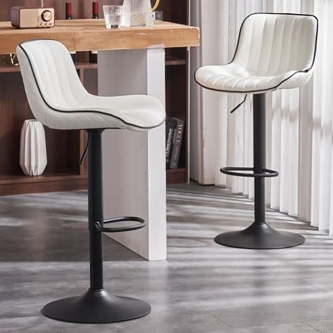 YOUNIKE Bar Stools Set of 2 White Counter Height Barstools with Backs Swivel High Faux Leather Kitchen Island Bar Chair Modern Adjustable Breakfast taburetes de bar Padded sillas para barra de cocina Breakfast Counter, Leather Barstools, Leather Kitchen, White Bar Stools, White Counters, Swivel Barstools, Adjustable Chairs, White Bar, Leather Counter Stools