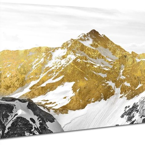 Golden Mountain Canvas Wall Art for Living Room Snowy Mountains Hill Landscape Wall Decor Abstract Black and Gold Mountain Scenery Print Picture Large Artwork for Bedroom Office Home Decoration 20x40" Art Galaxie, Golden Mountain, Mountain Canvas, Framed Oil Painting, Snow Mountain, Luxury Art, Decorating With Pictures, Landscape Walls, Landscape Wall Art