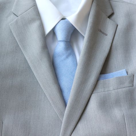 Grey Suit Blue Tie, Blue Suspenders And Bow Tie, Groomsmen Grey, Grey Suit Men, Bow Tie For Men, Tie Collection, Light Blue Tie, Blue Necktie, Wedding Party Outfits