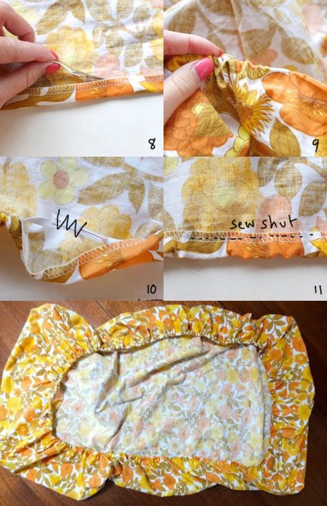 How to make a fitted sheet - easy fitted sheet instructions - mypoppet.com.au Diy Fitted Sheet, Sewing Fitted Sheets, Bedframe Diy, Diy Bed Sheets, Beginner Sewing Projects Easy, Sewing Pillows, Craft Tutorial, Sewing Projects For Beginners, Diy Couture