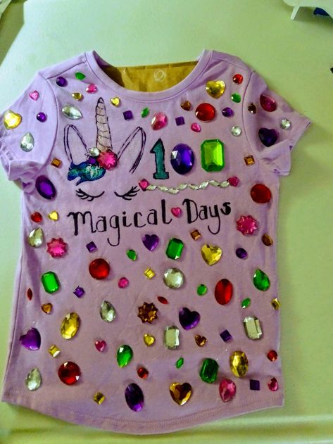 100th Day Of School Ideas Kindergarten, 100 Day Of School Shirt With Gems, 100 Day Gem Shirt, Unicorn 100 Days Of School Shirt, 100 Days Of School Ideas Kindergarten Shirts, 100 Days Of School Shirt Jewels, 100 Day Shirt Ideas For Girls Diy, Easy 100 Days Of School Shirt, 100 Days Of School Shirt For Girls Diy