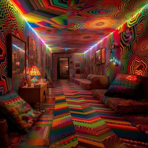 Crazy House Ideas, The Backrooms Aesthetic, Trippy Living Room, Trippy Living Room Ideas, Psychadelic Room Aesthetic, Trippy Rooms Bedrooms, Weirdcore Bedroom, Arcadecore Aesthetic, Weirdcore Room