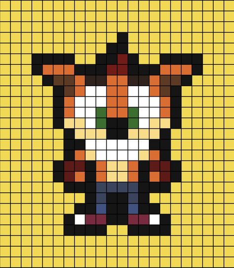 A pixel art template of Crash Bandicoot (stood up, facing forwards with an outline). Pixel Life, Easy Perler Bead Patterns, Pixel Beads, Perler Art, Pixel Art Grid, Pixel Art Games, Minecraft Pixel Art, Diy Perler Beads, Iron Beads