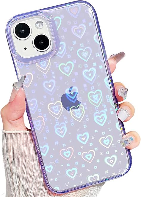 Holographic Iphone Case, Purple Phone Case, Wishlist 2022, Heart Purple, Phone Case Purple, Purple Soft, Girls Heart, Case Ideas, Purple Design