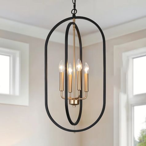 Kaylaa 4 Light by Gracie Oaks Gold Dining Room Chandelier, Modern Black Chandeliers, Gold Dining Room, Modern Farmhouse Chandelier, Farmhouse Lantern, Mid Century Modern Chandelier, Light For Dining Room, Gold Dining, Cage Chandelier