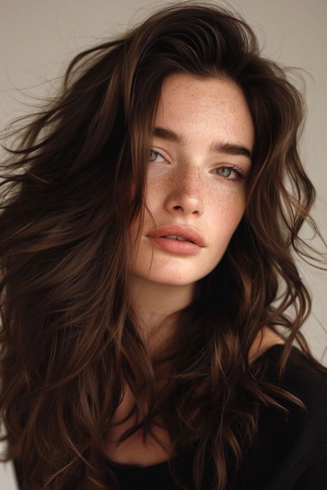 92+ Gorgeous Dark Brown Hair with Highlights Ideas! Chocolate Brown Hair With Dimension, Brown Hair With Dimension, Brown Hair And Freckles, Spring Hair Color Blonde, Brown Hair And Hazel Eyes, Dark Brown Hair With Highlights, Rich Brown Hair, Hair Colour For Green Eyes, Brown Hair Green Eyes