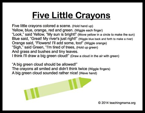 5 Little Crayons Chant Short Stories For Preschoolers, Preschool Group Time, Number 15 Worksheet, Color Songs Preschool, Preschool Transitions, Transition Songs, Rainbow Songs, 16 Number, Circle Time Songs