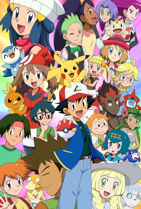 Pokemon Trainer Art, Iris Pokemon, Satoshi Pokemon, Pokemon 100, Ash And Friends, Cartoon Pokemon, Pokemon Ash And Serena, Pokemon Movies, Pokemon Poster