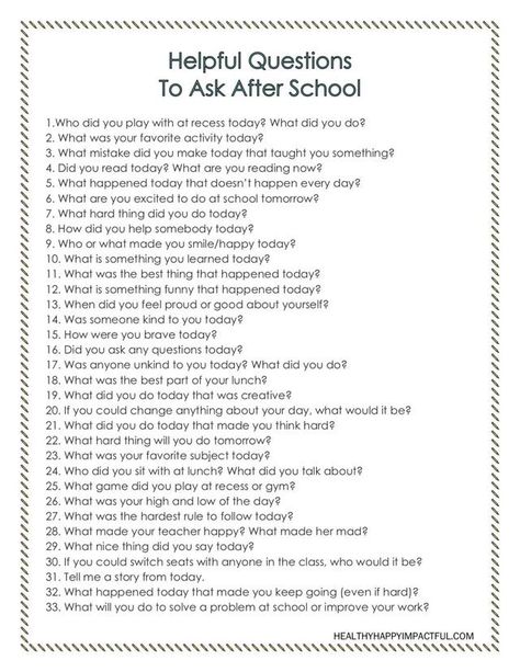 First Day Of School Questions For Kids, Questions To Ask Your Preschooler, What To Ask Instead Of How Was Your Day, Instead Of How Are You, How Was Your Day, Nanny Binder, Questions For Girls, School Questions, Thoughtful Questions