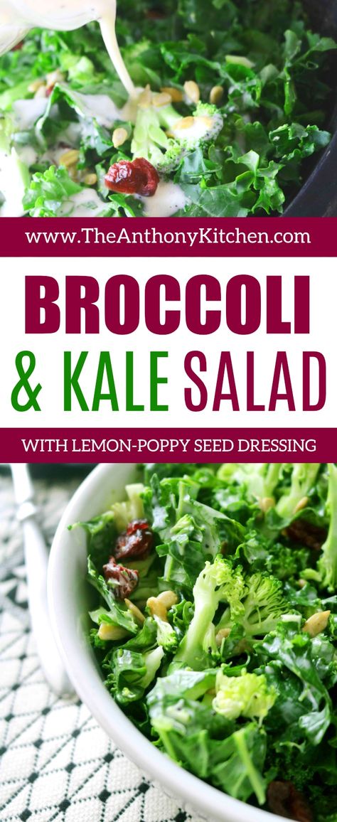 Sweet And Sour Dressing, Kale Salads, Broccoli Salad With Cranberries, Avocado Recipes Easy, Recipe Broccoli, Chopped Kale, Broccoli Cauliflower Salad, Kale Salad Recipes, Poppy Seed Dressing