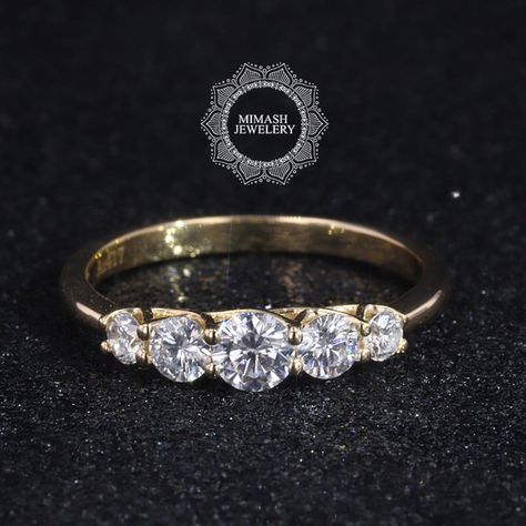 Stackable Five Stone Ring, Solid Gold Ring Women, 2.00 TCW Carat Five Stone Wedding Ring, Anniversary Band Ring, Anniversary Gift For Her / Five Stone Moissanite Ring / Diamond Ring / Wedding Band / Wedding Gift For Her. Main Stone Details :- Shape: Round Cut Type: Moissanite * 5 Weight: 2.00 CT 25th Anniversary Rings For Her, Anniversary Bands For Her Stackable, 25 Anniversary Rings, Anniversary Bands For Her, Gold Ring Women, Stone Wedding Ring, Stacked Rings, Anniversary Rings For Her, Diamond Ring Wedding