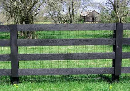 2x4 No-climb fence behind 4 board fence for sheep (to keep the livestock guardian dogs and lambs inside). Four Board Fence With Wire, 4 Board Wood Fence, Kentucky 4 Board Fence, 4 Rail Wood Fence, No Climb Fence Ideas, Wood Fence With Wire Mesh, No Climb Fence, Sheep Fencing, Livestock Fencing