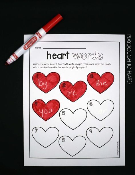 Magic Heart Sight Words Activity - Playdough To Plato Valentine Sight Words, Sight Word Activity, Kindergarten February, Heart Kitchen, Word Games For Kids, Playdough To Plato, Kindergarten Valentines, February Ideas, Word Work Centers