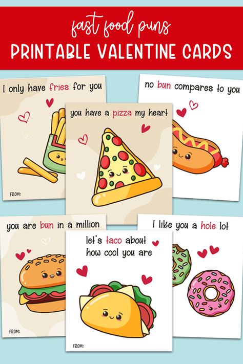 Celebrate the holiday with these fun fast food pun Valentine’s cards printables to give to your friends this year! 6 cute and adorable cards with fun puns like “lets taco about how cool you are” or “you have a pizza my heart”. Taco Puns, Fun Puns, A Pizza My Heart, Valentines Puns, Cards For Students, Pizza My Heart, Chocolate Covered Marshmallows, Best Fast Food, Food Chains