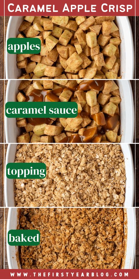 This caramel apple crisp comes together in a matter of minutes and it’s full of cozy fall flavors! The addition of caramel takes the classic apple crisp recipe to the next level. Caramel Apple Crisp Recipe, Dessert For Fall, Caramel Apple Desserts, Fajita Casserole, Apple Treats, Caramel Apple Crisp, Apple Pastry, Caramel Apples Easy, Kids Plate