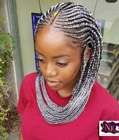 30+ Beautiful Grey Braids Styles that you should try this season - Claraito's Blog Grey Box Braids Silver Black Women, Pixie Braids Hairstyles, Grey Braids, Grey Box Braids, Grey Hair Braids, Cornrows Braids For Black Women, Braids With Shaved Sides, Black Hair Updo Hairstyles, Natural Hair Cuts