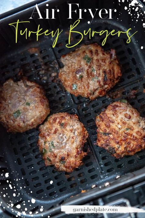 Craving a burger but don’t want to fire up the grill? My favorite turkey burger recipe uses only 4 ingredients for delicious results and can be cooked in about 10 minutes using your air fryer! #airfryer #turkey #turkeyburgers Turkey Burgers In Air Fryer, Burgers In Air Fryer, Air Fryer Turkey Recipes, Ground Turkey Burgers, Air Fryer Turkey, Turkey Patties, Grilled Turkey Burgers, Air Fryer French Fries, Turkey Burger Recipes