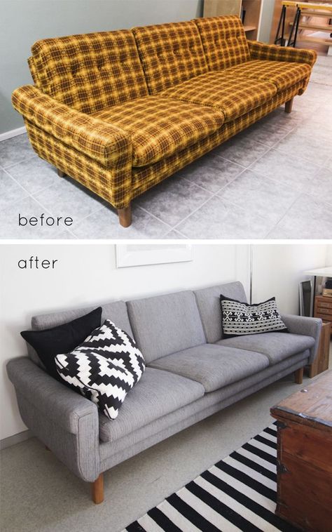 Couch Reupholster, Reupholster Couch, Couch Makeover, Sofa Retro, Koti Diy, Reupholster Chair Dining, Sofa Makeover, New Sofa, Reupholster Furniture