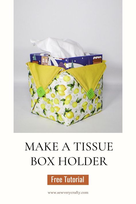 Learn to sew this simple beginner tissue box holder in just a few minutes following this step-by-step sewing tutorial. This beginner sewing project is super simple and geared fot anyone with basic sewing skills. It is perfect for those square tissue boxes so make a lot of them for the different seasons and holkidays and your home decor. Tissue Box Covers Fabric Free Pattern, Quilted Tissue Box Cover Free Pattern, Tissue Box Covers Diy Fabric, Fabric Kleenex Box Cover Patterns, Linen Tissue Box Cover, Sew Tissue Box Cover, Square Tissue Box Cover Free Pattern, Quilted Boxes Fabric Basket, Fabric Tissue Box Covers Free Pattern