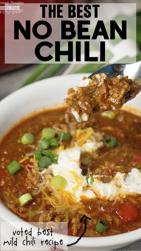 Best Mild Chili Recipe, Best No Bean Chili, Mild Chili Recipe, Chili Without Beans, Low Carb Chili Recipe, Chili Bean, Meat Chili, Low Carb Chili, Bean Chili Recipe