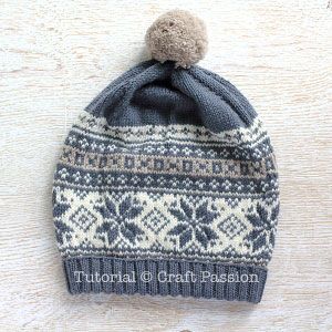 Fair Isle Beanie - Free Knitting Pattern | Craft Passion Snowflake Hat Knitting Pattern, Knitted Fair Isle Hat Patterns Free, Fairisle Hats Free Pattern, Fair Isle Beanie Pattern Free Knitting, Beginner Fair Isle Knitting Patterns Free, Fair Isle Knitting Patterns Free Hats, Free Fair Isle Knitting Patterns, Double Knitting Patterns Free, Knitted Hats Patterns