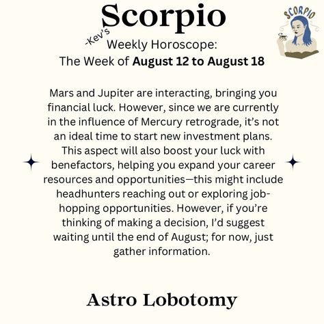 Follow so you don’t miss anything 🧠🧠  New uploads every day, if you don’t see your sign, come back tomorrow!  August 12- August 18, 2024 horoscope for Scorpio ♏️ #horoscope #zodiac #scorpio New Moon In Scorpio 2024, November Scorpio Vs October Scorpio, Scorpion Horoscope, Scorpio Today Horoscope, Zodiac Scorpio, Weekly Horoscope, Scorpio Horoscope, Mercury Retrograde, August 12