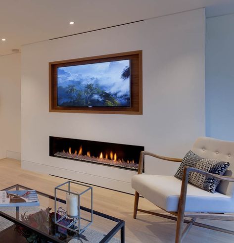 Design Tip - Recess A TV Above A Fireplace Tv Recessed In Wall, Tv Above Fireplace Ideas, Above Fireplace Ideas, Wall Gas Fires, Chimney Decor, Tv Above Fireplace, Above Fireplace, Tv Over Fireplace, Tv Wall Decor Ideas