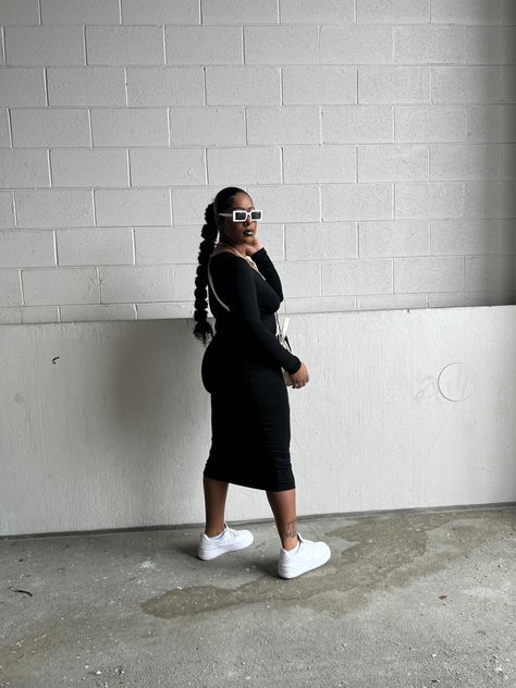 Dresses And Air Force 1 Outfit, Airforce 1 Dress Outfit Women, Nike Air Force 1 Dress Outfit, Mini Dress With Air Forces, Black Mini Dress With Air Forces, Skirt With Nike Air Force, Air Force 1 Outfit Black Woman, Air Force 1 Outfit Woman Dress, Outfit Air Force 1