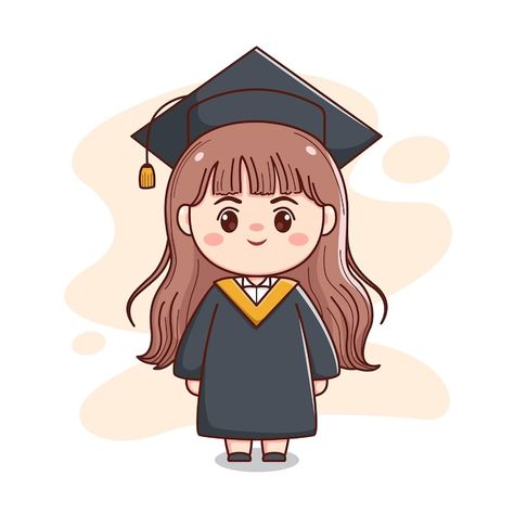 Chibi Graduation, Graduation Cartoon Art, Student Doodle, Cute Cartoon People, Girl Cartoon Drawing, Drawing Cute Cartoon, School Characters, Students Cartoon, Graduation Drawing