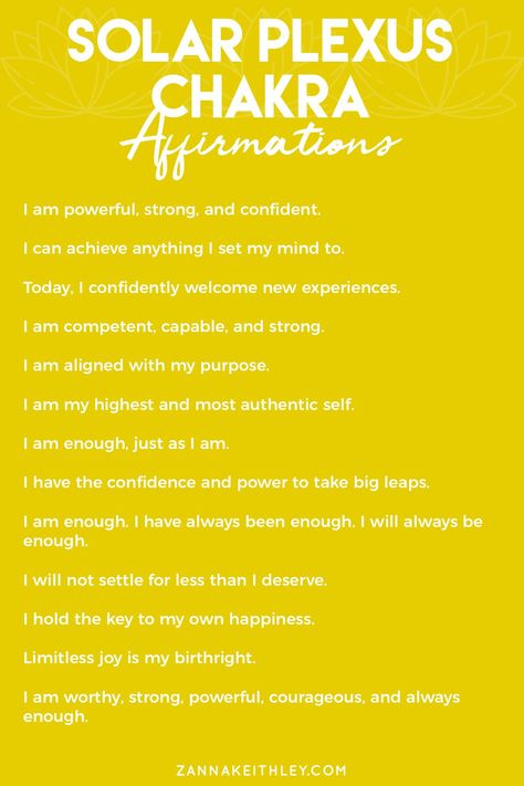 Empowering solar plexus chakra affirmations to cultivate confidence and self-belief Solar Plexus Shadow Work, Chakra Affirmations Mantra, Solar Plexus Chakra Healing, The Solar Plexus Chakra, Chakra Health, Chakra Affirmations, Healing Affirmations, Chakra Yoga, Healing Meditation