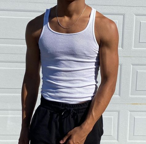 Tank Top And Sweatpants Outfits, White Tank Top Outfit, All For The Game, Pose Fotografi, Street Style Outfits Men, Men Stylish Dress, Tank Top Outfits, Guys Clothing Styles, Mens Outfit Inspiration