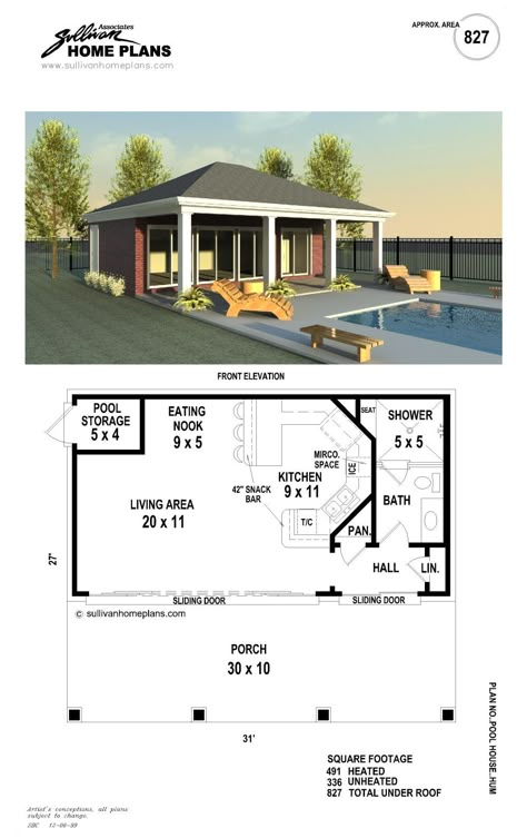 B1-0827-p Pool House Layout Plan, Pool House With Storage Plans, Mother In Law Pool House, Pool House In Law Suite, Air Bnb Building Ideas, Pool House Layout Ideas, Pool House Guest House Combo Plans, Pool House Designs Layout, Pool House Plans Guest Suite