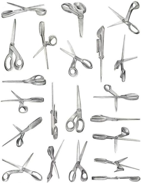 Scissors Drawing, Sketch Perspective, Pencil Drawing Ideas, Furniture Sketch, Object Drawing, Industrial Design Sketch, Still Life Drawing, Different Perspectives, Super Ideas