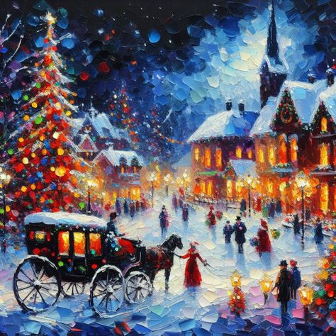 Christmas Wall Art Print No. 3-076, Christmas Town Tree Lighting, Holiday Canvas Art, Enchanted Christmas Eve, Christmas Oil Painting Print. Christmas Scenes To Paint, Christmas Scenes Wonderland Vintage, Christmas Village Painting, Christmas Wall Prints, Xmas Art, Holiday Canvas, Xmas Wallpaper, Quaint Village, Christmas Town