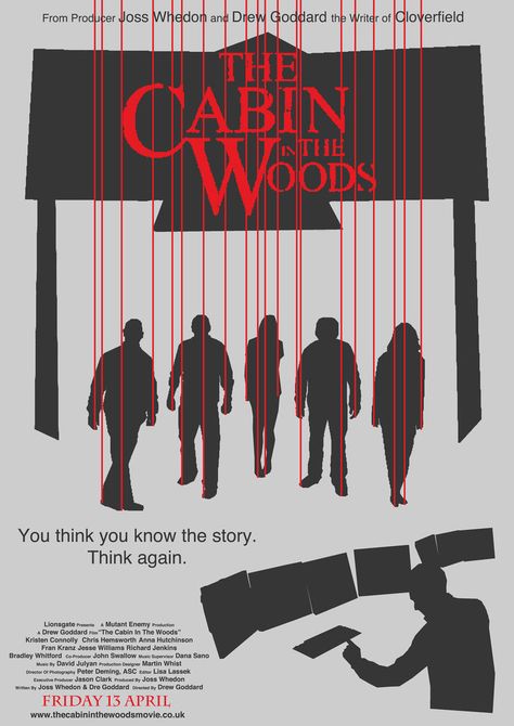 Cabin In The Woods Movie, Into The Woods Movie, The Cabin In The Woods, Bradley Whitford, Movie Posters Design, Joss Whedon, Horror Movie Posters, Cabin In The Woods, Movie Poster Art