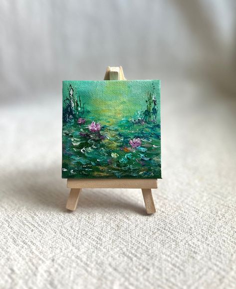 Nature Painting Small Canvas, Small Canvas Inspiration, Mini Canvas And Easel, Miniature Canvas Art, Diy Mini Paintings, Mini Animal Paintings, Miniature Acrylic Paintings, Small Painting Ideas Mini Canvas Simple, Tiny Art Ideas