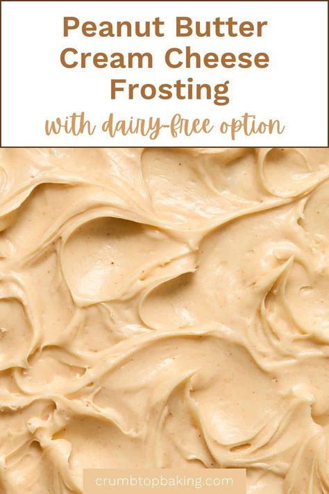 This Peanut Butter Cream Cheese Frosting is rich, delicious and silky smooth. You only need 4 ingredients, it stores well in the fridge and a vegan/dairy-free version is included in the recipe! Dairy Free Peanut Butter Frosting, Peanut Butter Cream Cheese Frosting, Peanut Butter Cream Cheese, Peanut Butter Cream, Butter Cream Cheese Frosting, Peanut Butter Frosting, Cream Cheese Icing, Baking Blog, Dairy Free Options