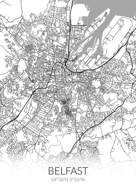 Belfast City Map White Belfast Map, Belfast City, Belfast, City Map, Poster Print, Metal Prints, Poster Prints, Buy Online, Map