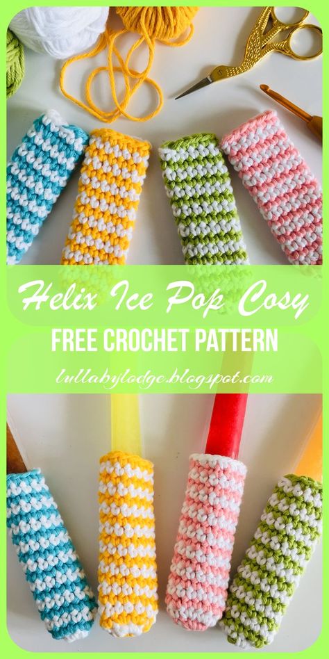 Crochet Icy Pole Holder, Crochet Ice Pop Covers, Ice Pop Holders Crochet, Crochet Ice Pop Holders Free Pattern, Crochet Popsicle Holder Pattern Free, Crochet Popsicle Holder, Crochet Popsicle, Crochet Cozies, Popsicle Holders