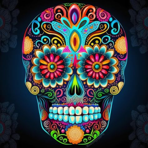 Sugar Skull Art Painting, Sugar Skull Images, Mexican Skull Art, Sugar Skull Drawing, Sugar Skull Illustration, Sugar Skull Painting, Skull Coloring, Sugar Skull Artwork, Sugar Skull Cat