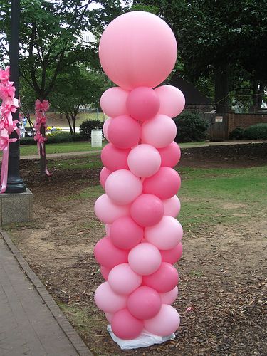 Pink Balloon Tower, Pink Balloon Columns, Dig Pink, Column Ideas, Balloon Pillars, Survivor Party, Prom Backdrops, Balloon Tower, Balloon Stands