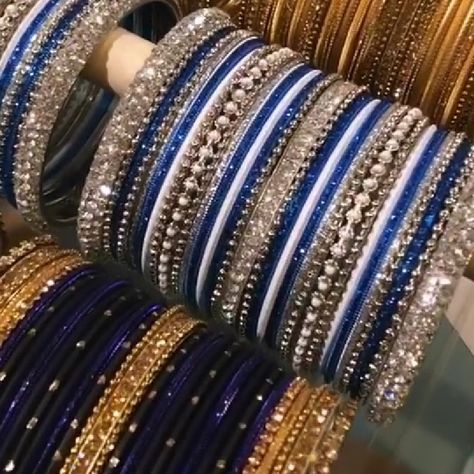 Blue Bangles Set, Desi Bangles, Bangles Aesthetic, Colourful Bangles, Blue Bangles, Indian Things, Desi Attire, Pakistani Jewellery, Wedding Bangles